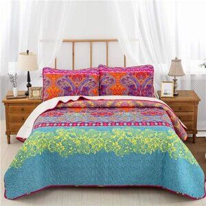 BEDDING Bohemian Quilt Set Full/Queen, 3 Pieces Boho Bedding Quilted